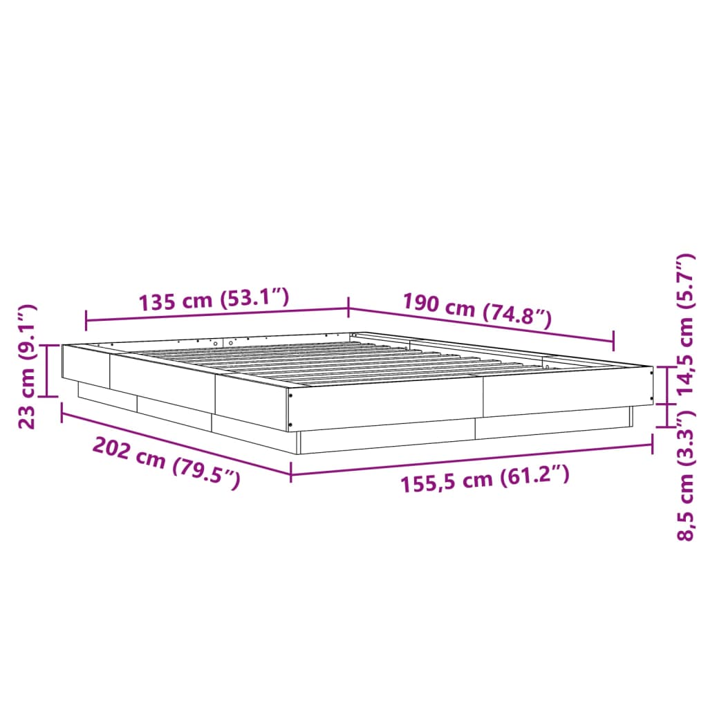 vidaXL Okvir kreveta s LED svjetlima bijeli 135 x 190 cm drveni