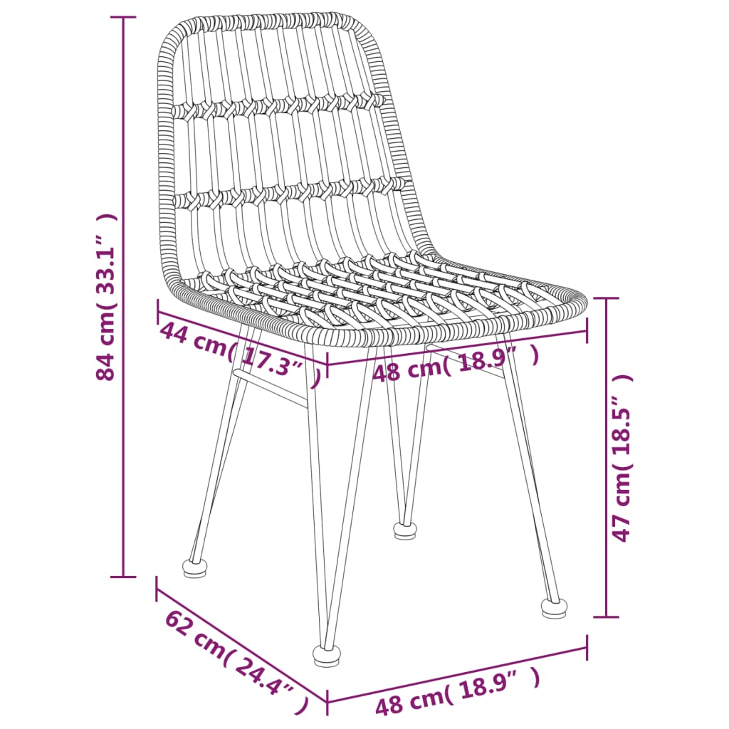 vidaXL Vrtne stolice 2 kom 48 x 62 x 84 cm od PE ratana