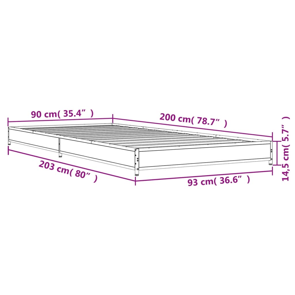 vidaXL Okvir za krevet boja hrasta 90x200 cm konstruirano drvo i metal