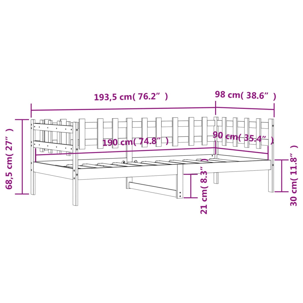 vidaXL Dnevni krevet bez madraca bijeli 90 x 190 cm masivna borovina