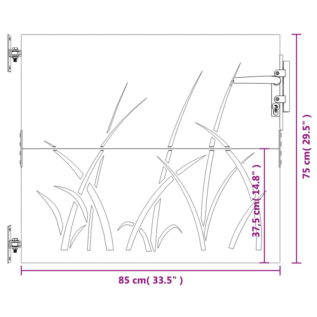 vidaXL Vrtna vrata 85 x 75 cm od čelika COR-TEN s uzorkom trave