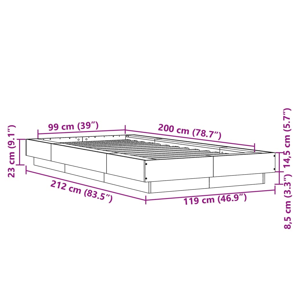 vidaXL Okvir za krevet crni 100x200 cm konstruirano drvo