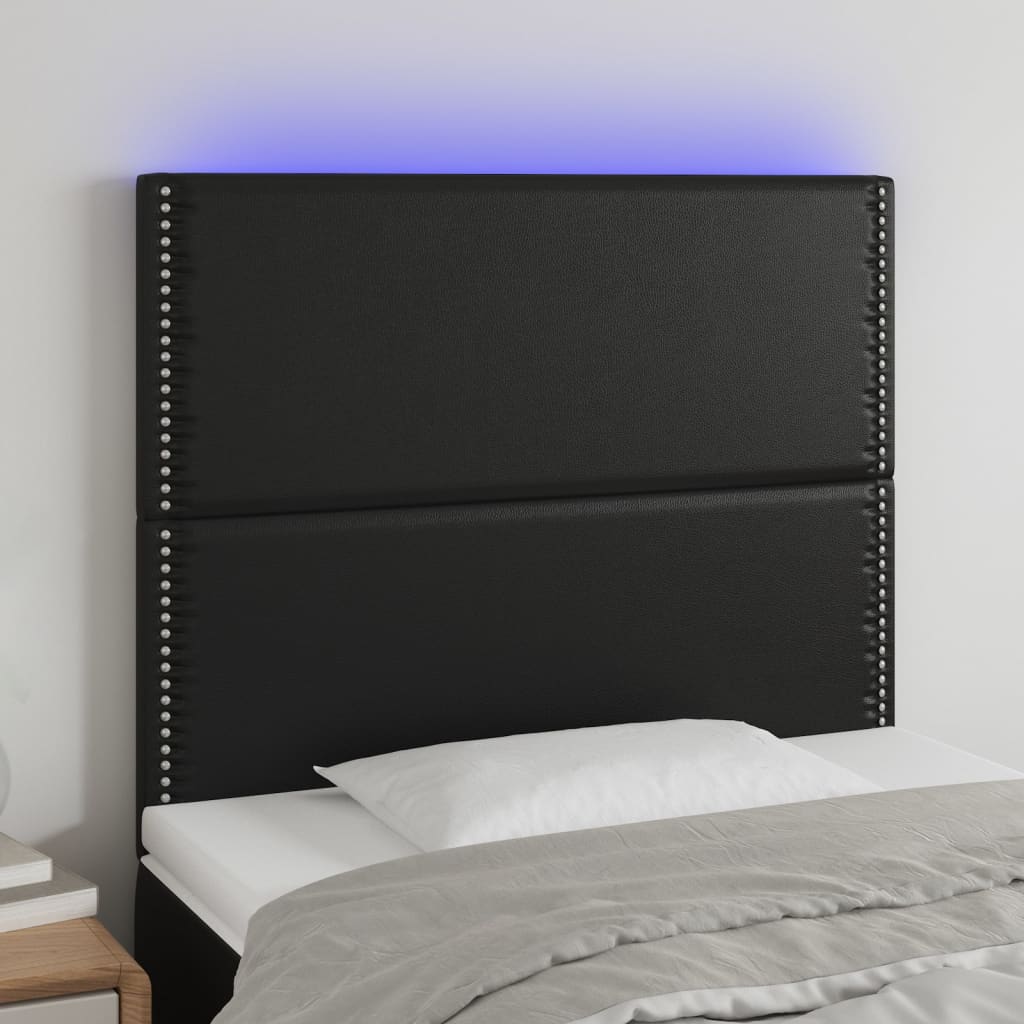 vidaXL LED uzglavlje crno 90x5x118/128 cm od umjetne kože