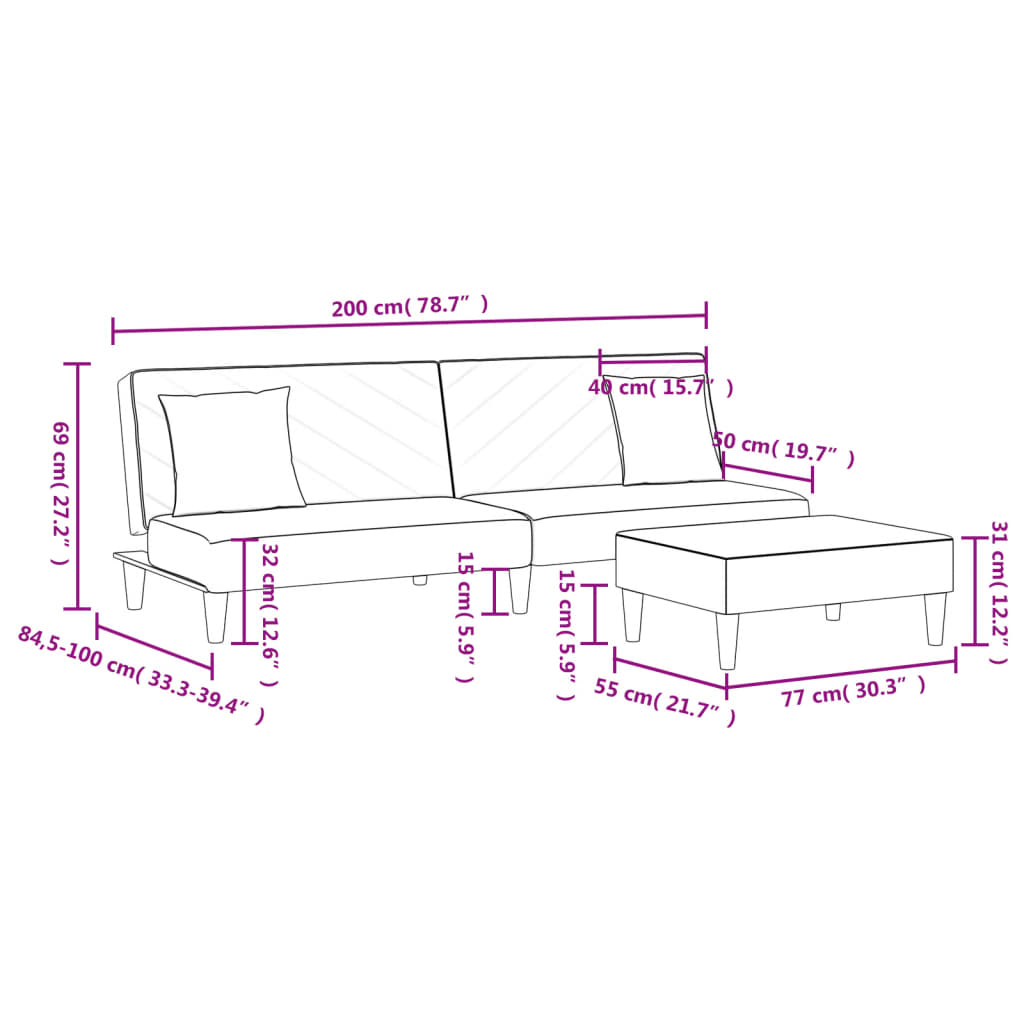 vidaXL 2-dijelni set sofa s jastucima tamnozeleni baršunasti