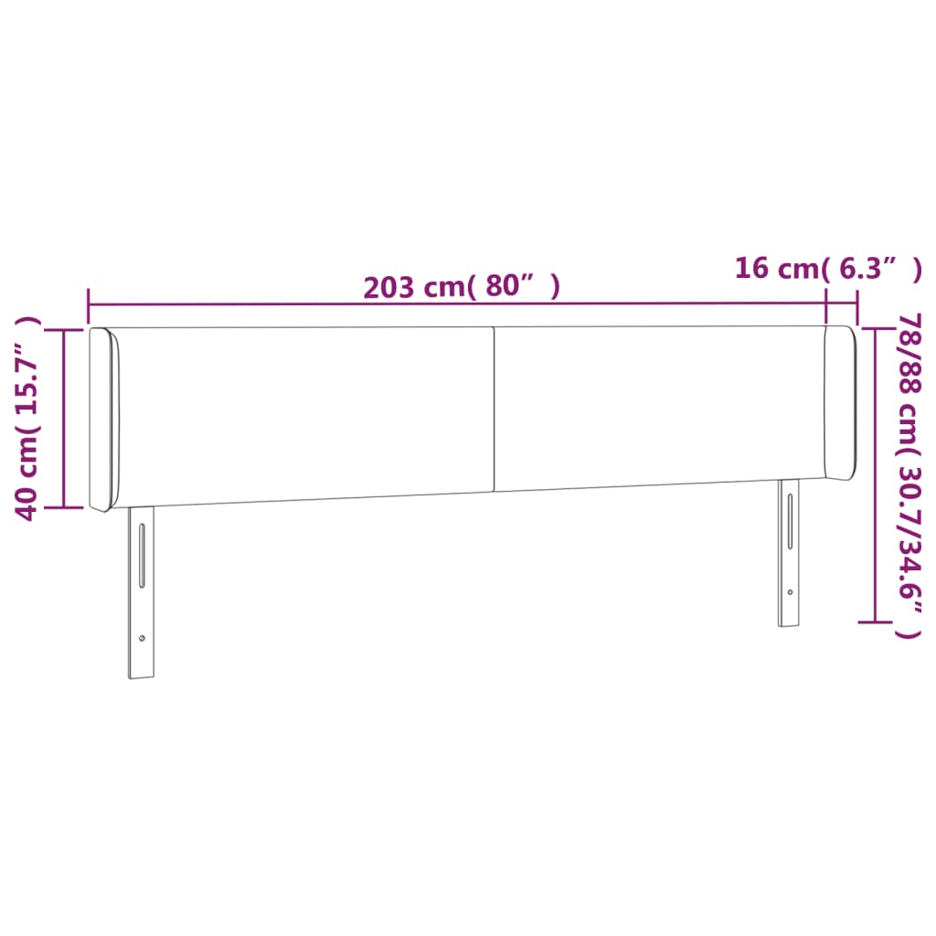 vidaXL Uzglavlje s ušima crno 203x16x78/88 cm baršunasto