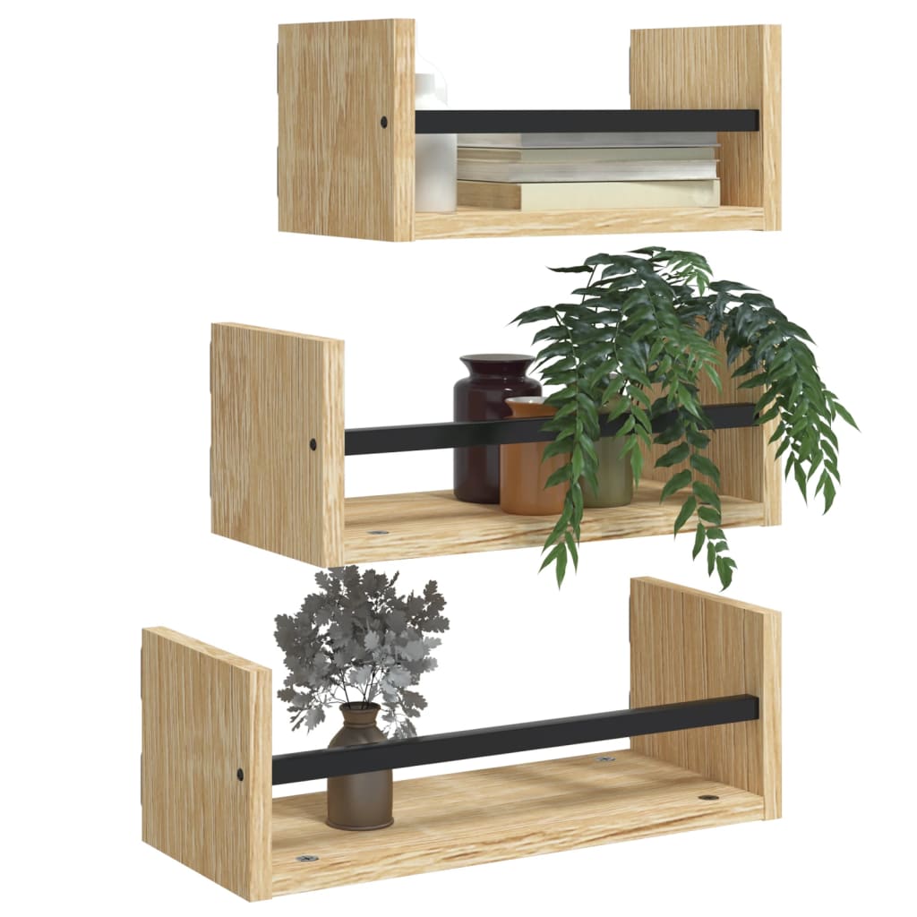 vidaXL 3-dijelni set zidnih polica boja hrasta konstruirano drvo