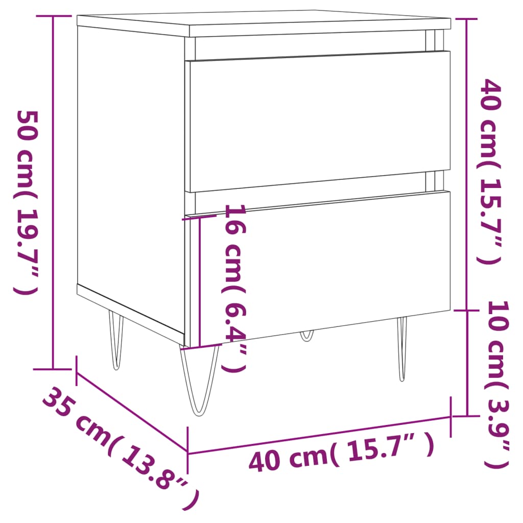 vidaXL Noćni ormarići 2 kom boja hrasta 40x35x50 cm konstruirano drvo