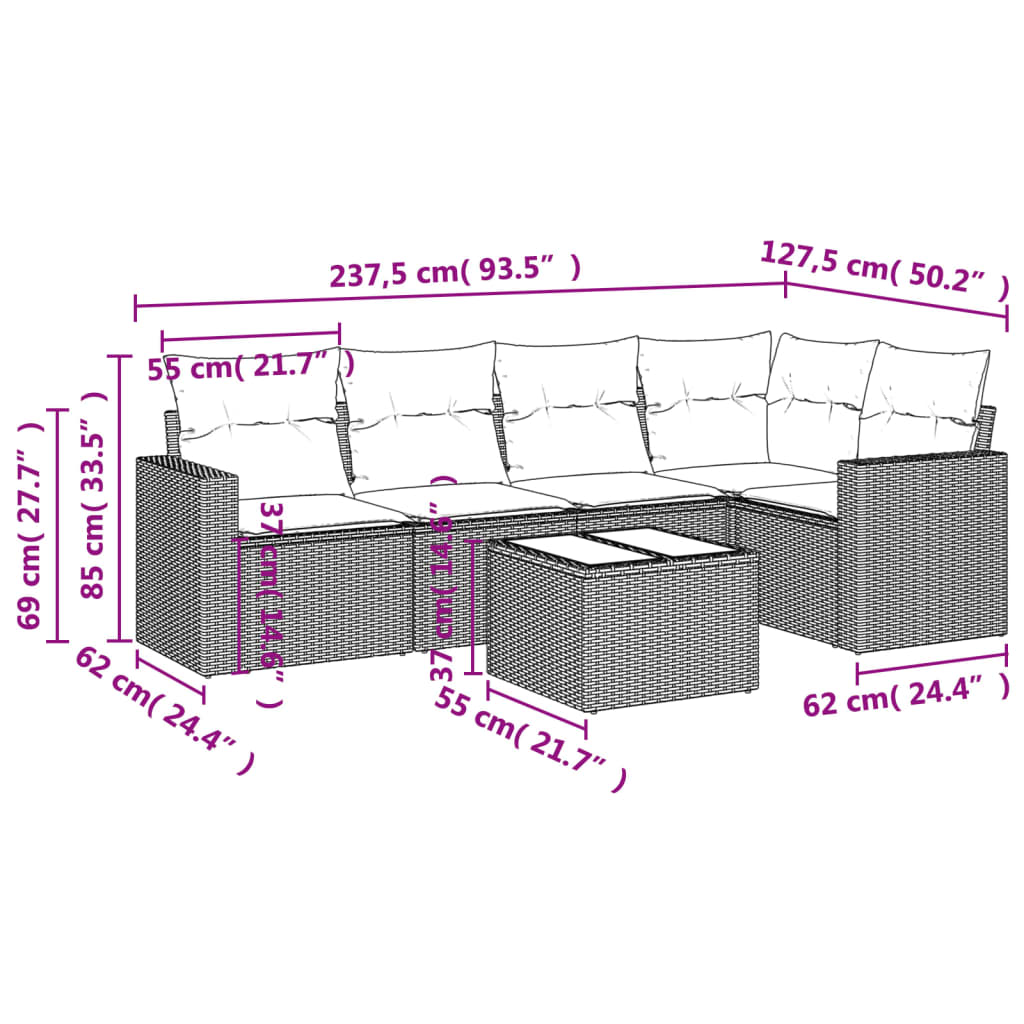 vidaXL 6-dijelni set vrtnih sofa od poliratana s jastucima sivi