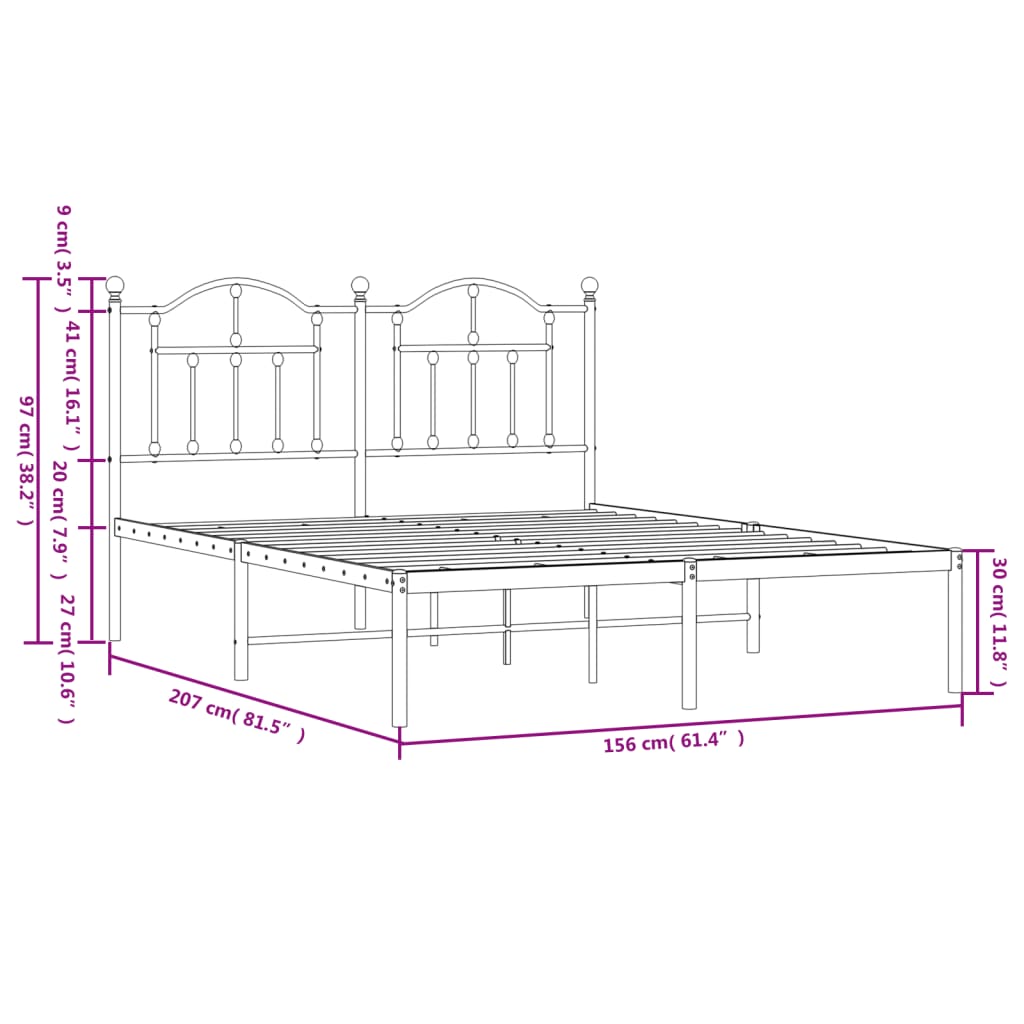 vidaXL Metalni okvir za krevet s uzglavljem bijeli 150x200 cm