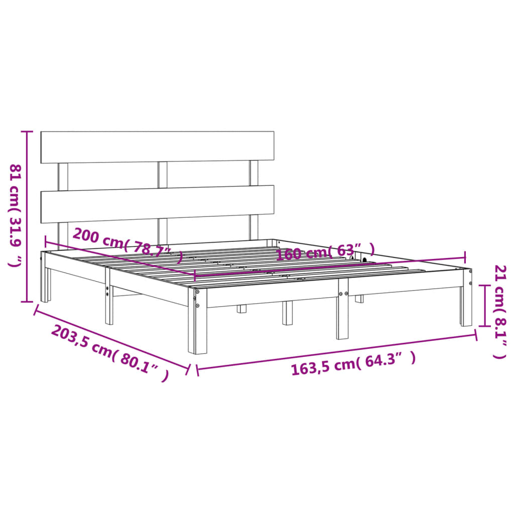 vidaXL Okvir za krevet s uzglavljem sivi 160 x 200 cm od masivnog drva