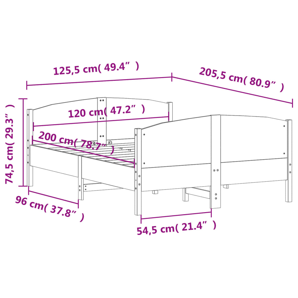 vidaXL Okvir kreveta bez madraca bijeli 120 x 200 cm masivna borovina