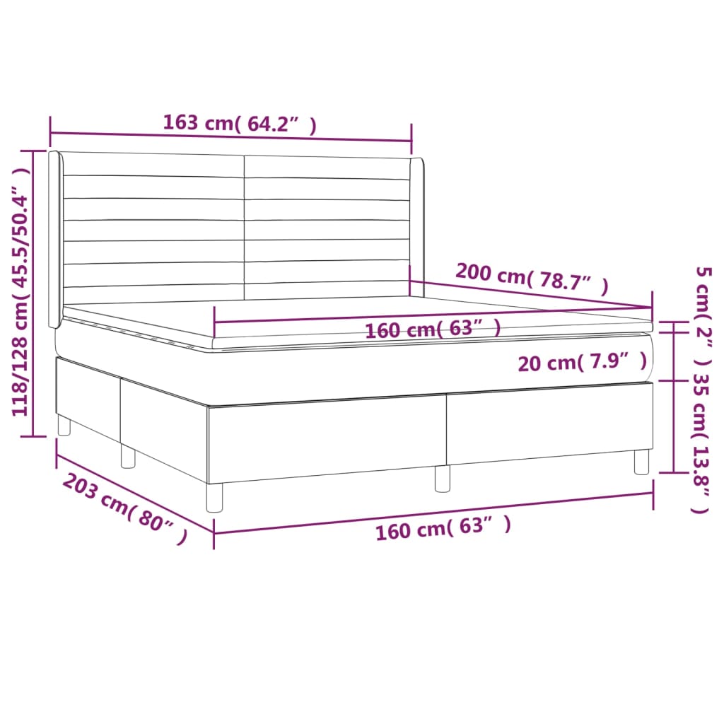 vidaXL Krevet box spring s madracem LED tamnoplavi 160x200 cm baršun