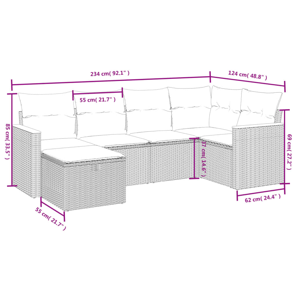 vidaXL 6-dijelni set vrtnih sofa s jastucima bež od poliratana