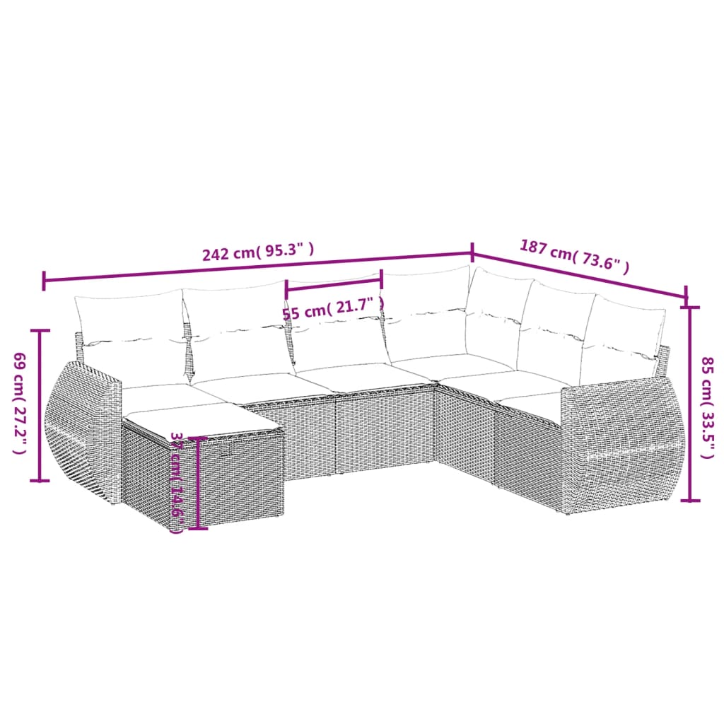 vidaXL 7-dijelni set vrtnih sofa sivi od poliratana