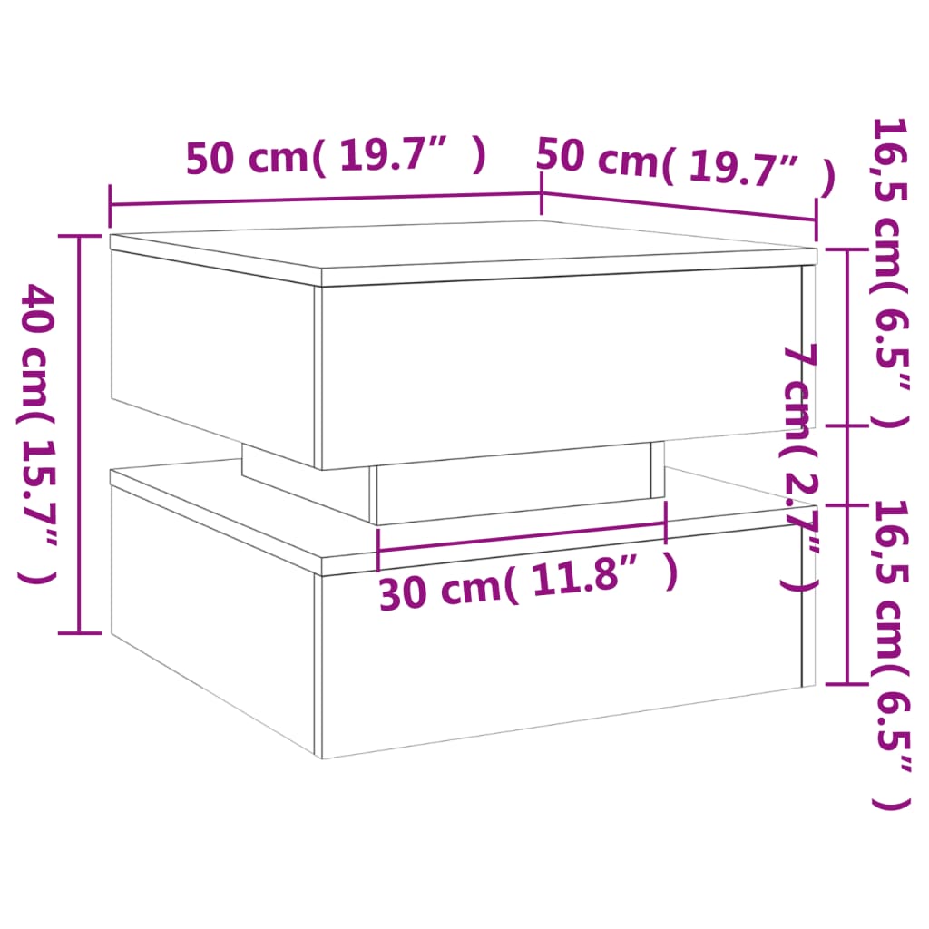 vidaXL Stolić za kavu s LED svjetlima crni 50 x 50 x 40 cm