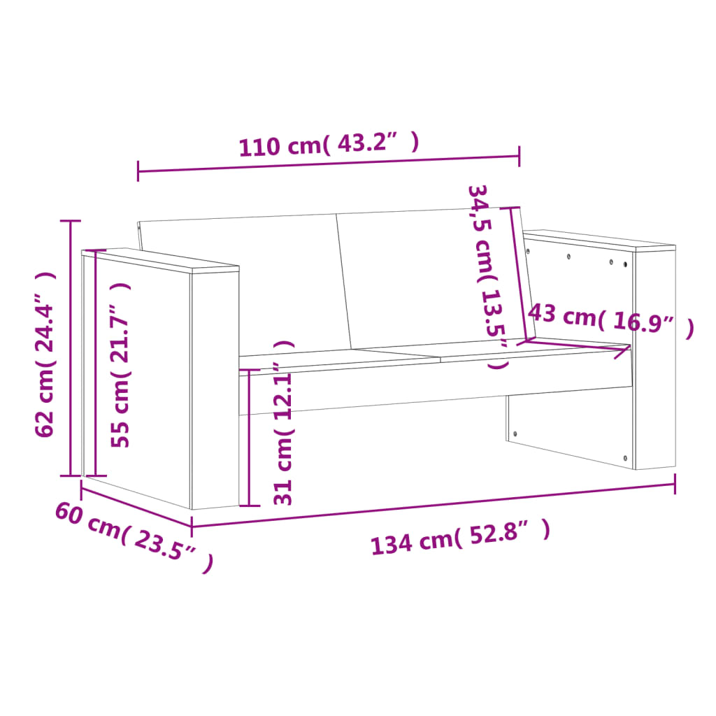 vidaXL Vrtni dvosjed 134 x 60 x 62 cm od masivnog drva duglazije