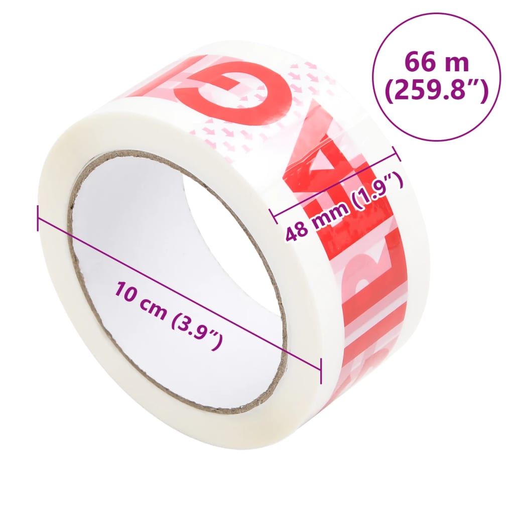 vidaXL Traka za pakiranje 36 kom s natpisom FRAGILE bijela 48mm x 66 m