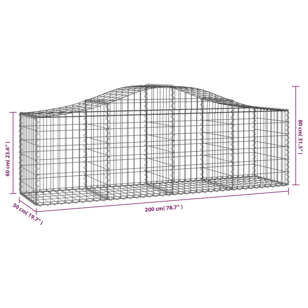 vidaXL Lučne gabionske košare 7 kom 200x50x60/80 cm pocinčano željezo