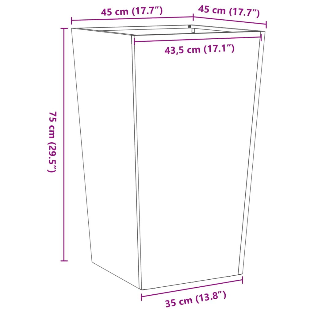 vidaXL Vrtne sadilice 2 kom 45x45x75 m od čelika COR-TEN