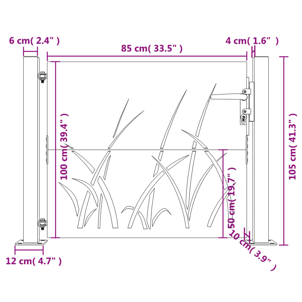 vidaXL Vrtna vrata 105 x 105 cm od čelika COR-TEN s uzorkom trave