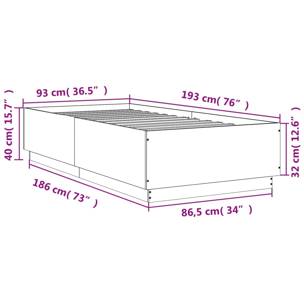 vidaXL Okvir za krevet s LED svjetlima boja hrasta 90 x 190 cm drveni