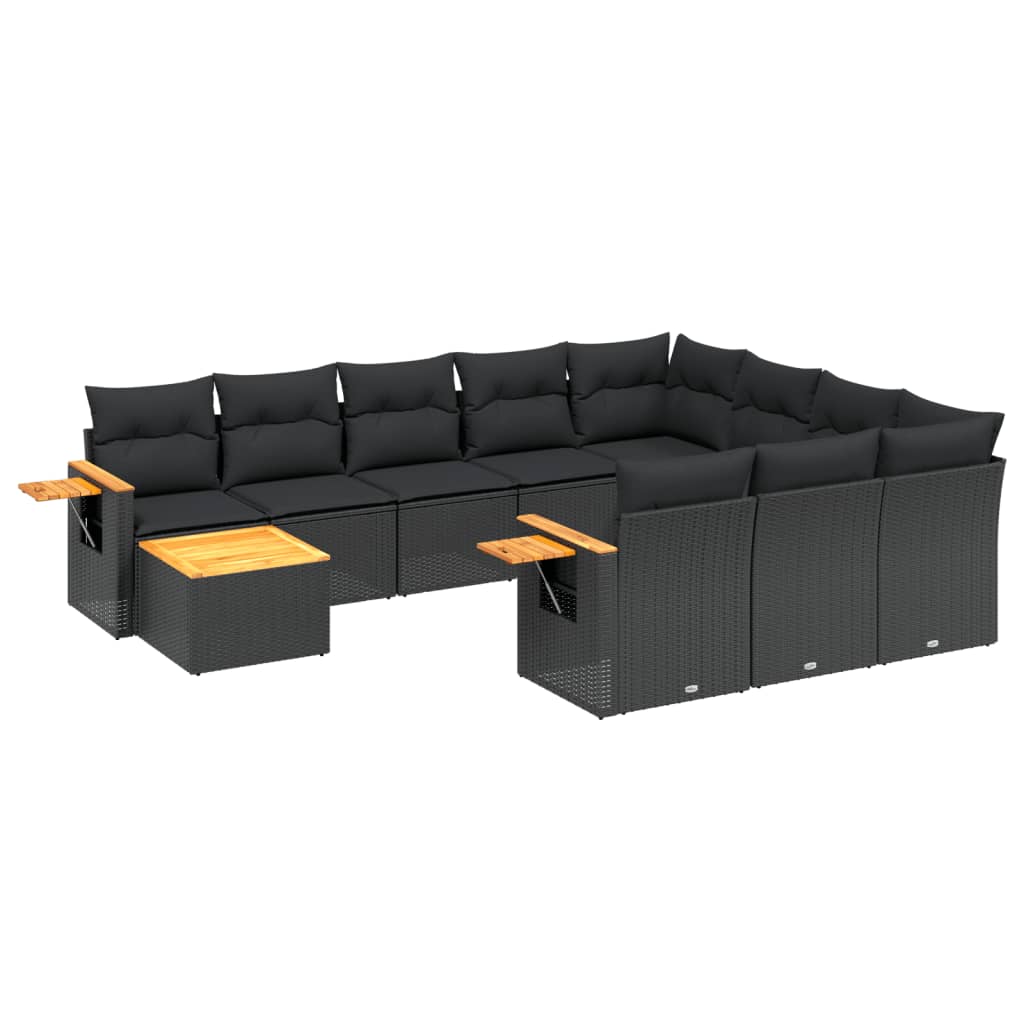 vidaXL 11-dijelni set vrtnih sofa od poliratana s jastucima crni