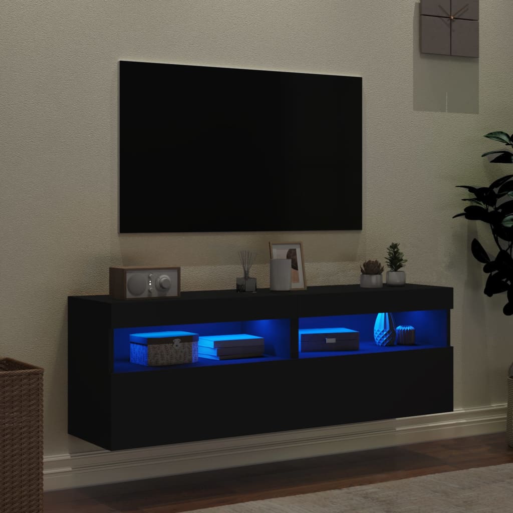 vidaXL Zidni TV ormarići s LED svjetlima 2 kom crni 60x30x40 cm
