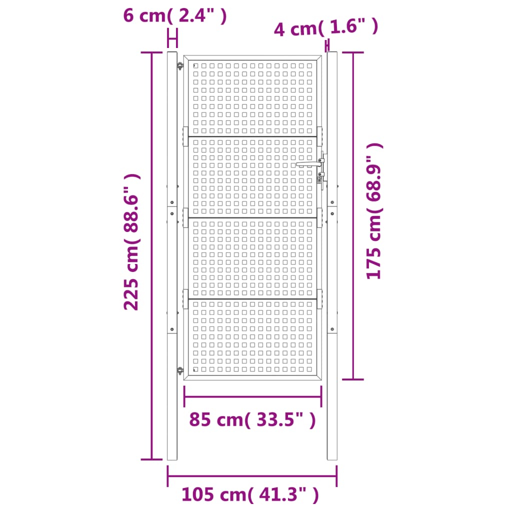 vidaXL Vrtna vrata antracit 105 x 225 cm čelična