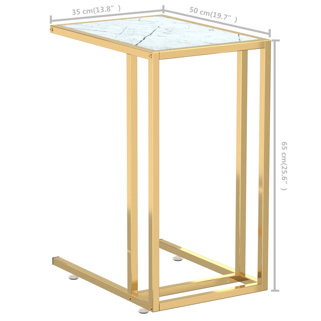 vidaXL Bočni stolić za računalo bijeli mramor 50 x 35 x 65 cm stakleni