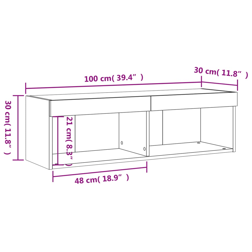 vidaXL TV ormarić s LED svjetlima boja dimljenog hrasta 100x30x30 cm