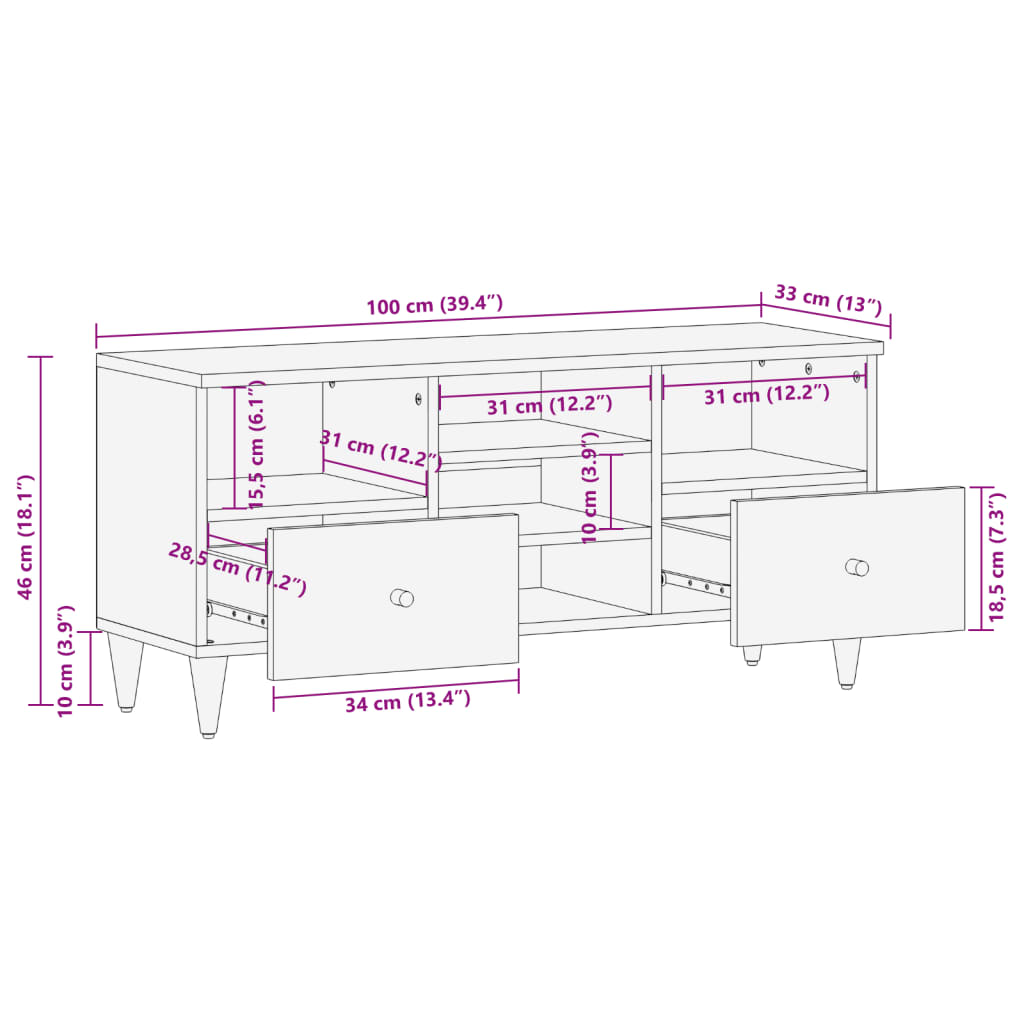 vidaXL TV ormarić 100 x 33 x 46 cm od masivnog drva manga