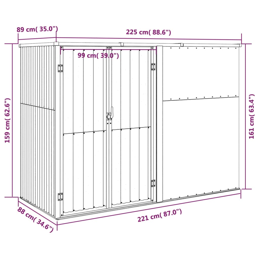 vidaXL Vrtno spremište antracit 225 x 89 x 161 cm od pocinčanog čelika