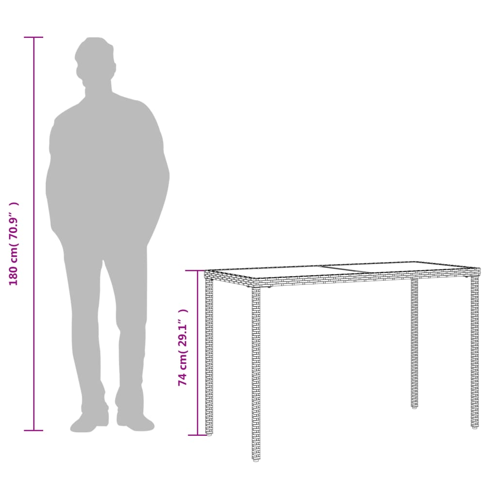 vidaXL Vrtni stol sa staklenom pločom bež 115x54x74 cm od poliratana