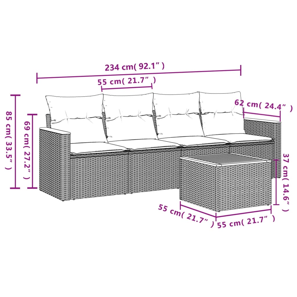 vidaXL 5-dijelni set vrtnih sofa s jastucima bež od poliratana