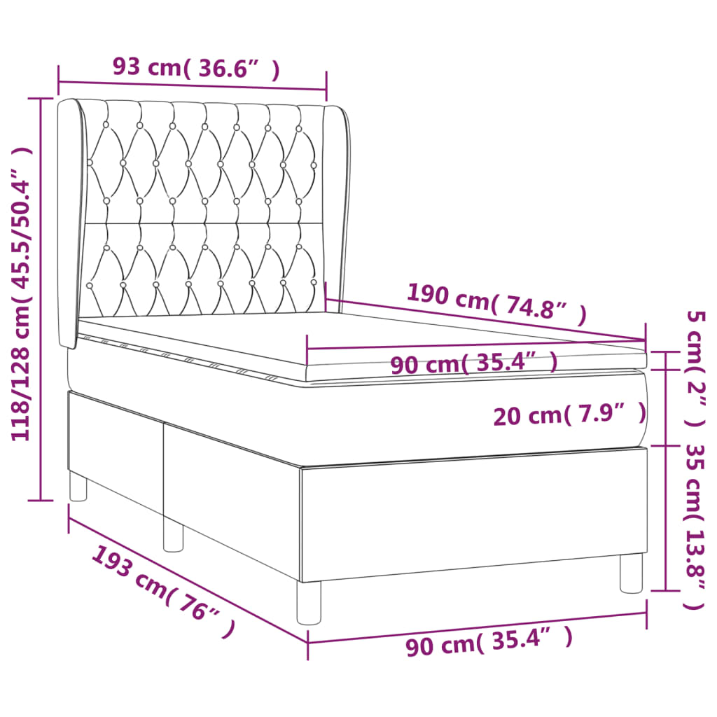 vidaXL Krevet s oprugama i madracem smeđesivi 90x190 cm od tkanine