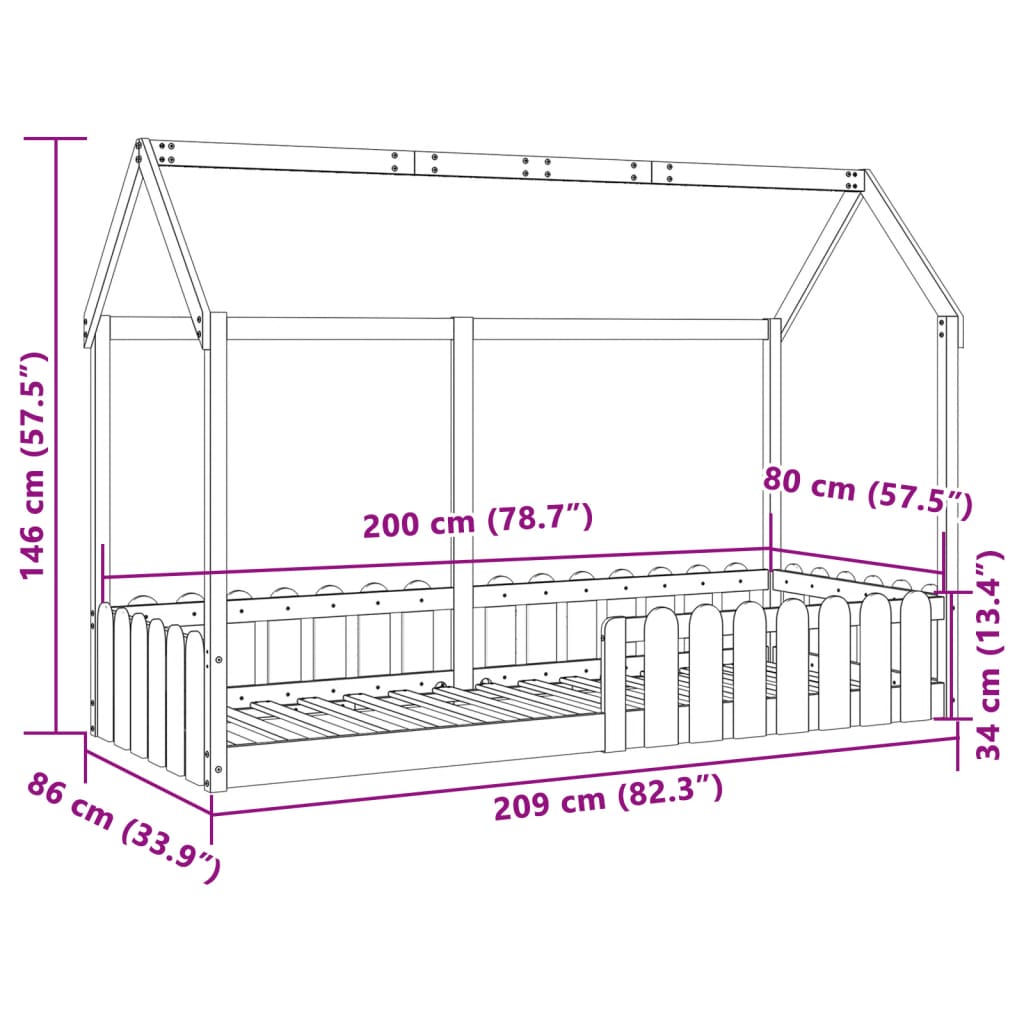 vidaXL Okvir kreveta za dječju kućicu bijeli 80 x 200 cm borovina