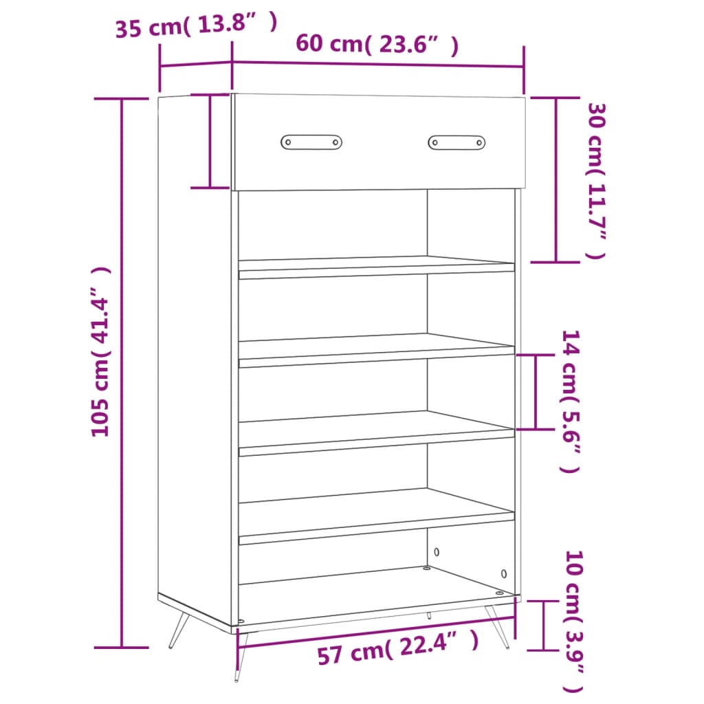 vidaXL Ormarić za cipele crni 60 x 35 x 105 cm od konstruiranog drva