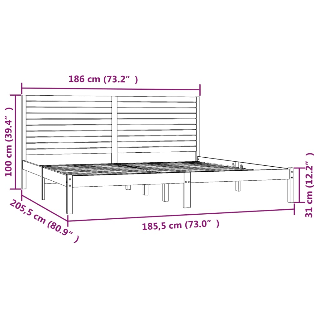 vidaXL Okvir za krevet od masivnog drva bijeli 180 x 200 cm 6FT veliki