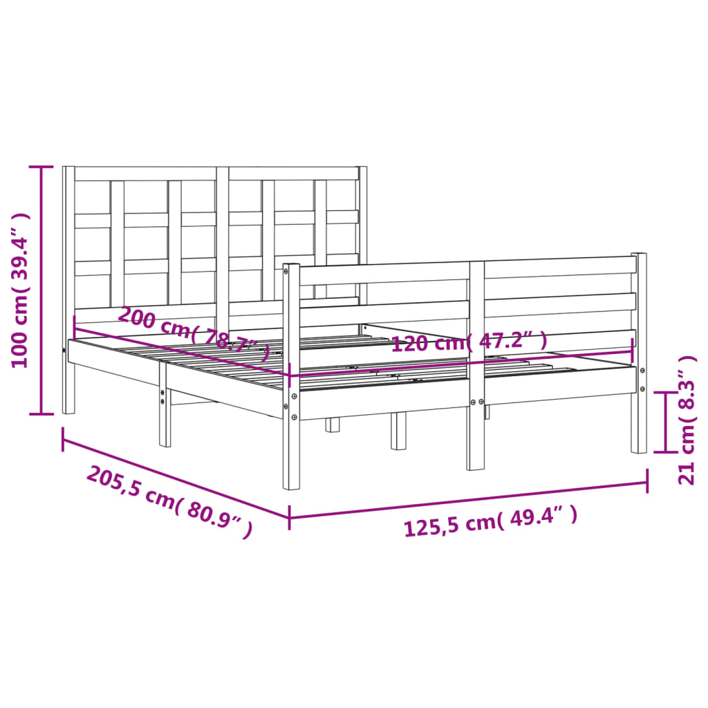 vidaXL Okvir kreveta s uzglavljem 120 x 200 cm od masivnog drva