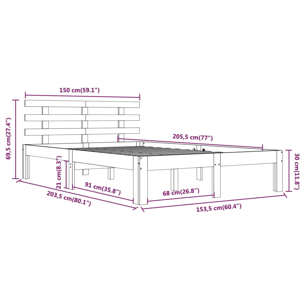 vidaXL Okvir za krevet od masivnog drva crni 150 x 200 cm 5FT King