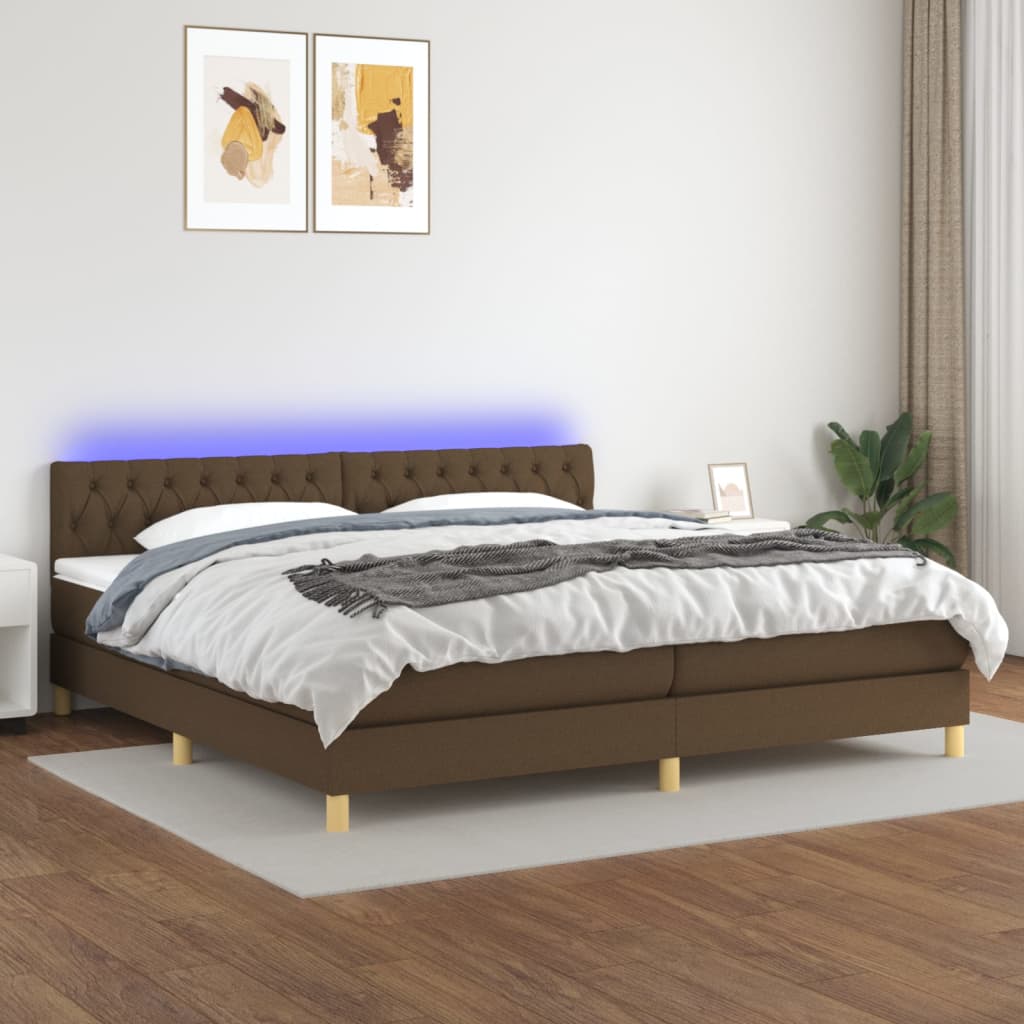 vidaXL Krevet box spring s madracem LED tamnosmeđi 200x200 cm tkanina