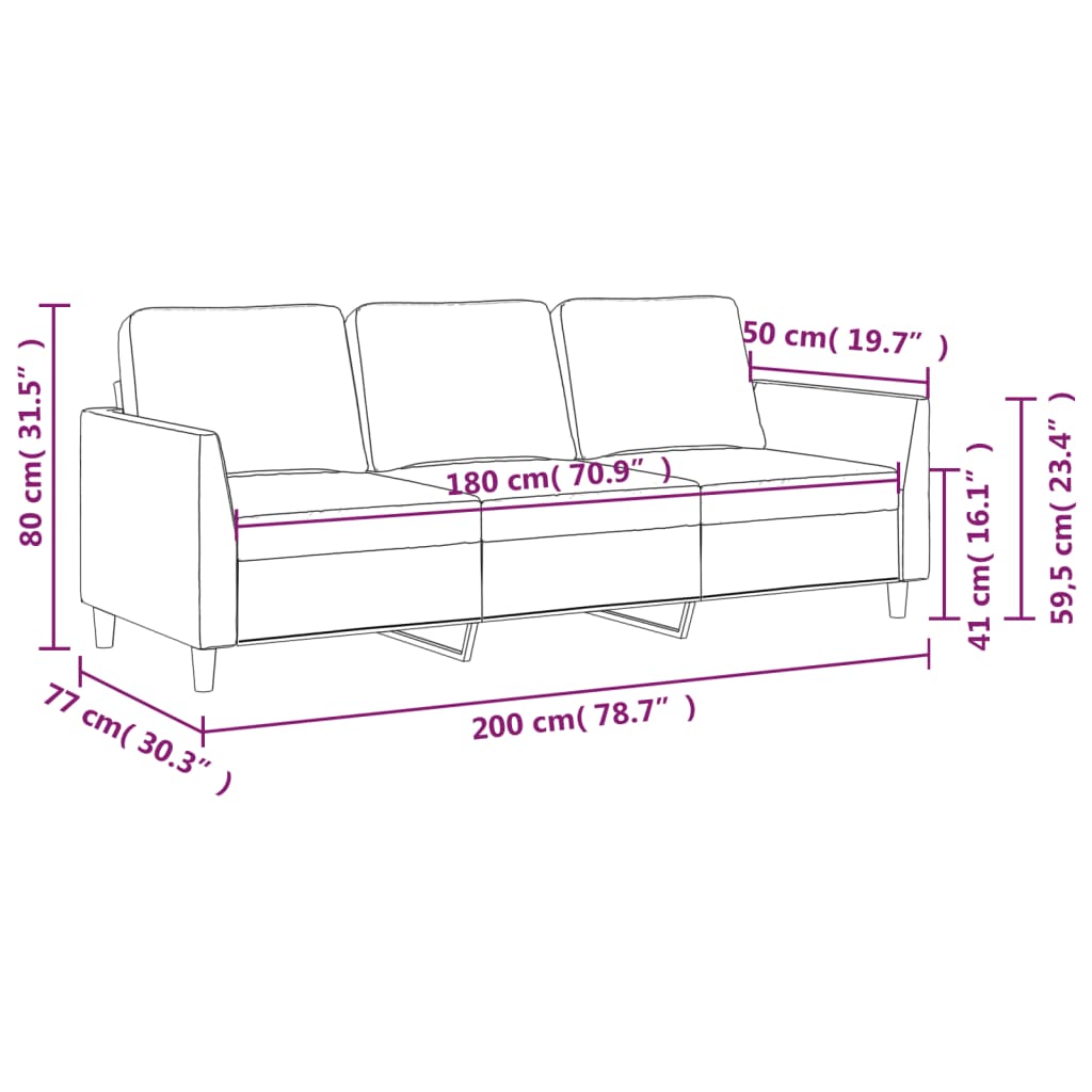 vidaXL Trosjed crni 180 cm od umjetne kože