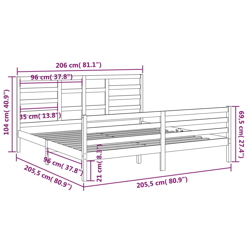 vidaXL Okvir za krevet od masivne borovine crni 200 x 200 cm