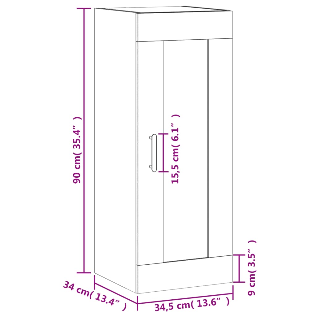 vidaXL Zidni ormarić siva boja hrasta 34,5x34x90 cm konstruirano drvo