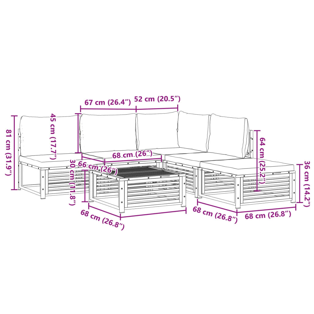 vidaXL 6-dijelna set vrtnih sofa s jastucima masivno bagremovo drvo