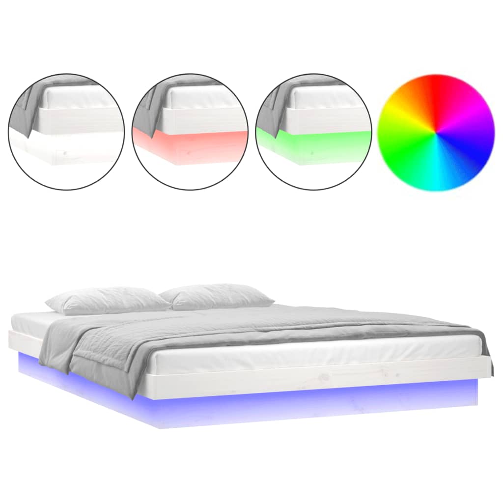 vidaXL LED okvir za krevet bijeli 200 x 200 cm od masivnog drva