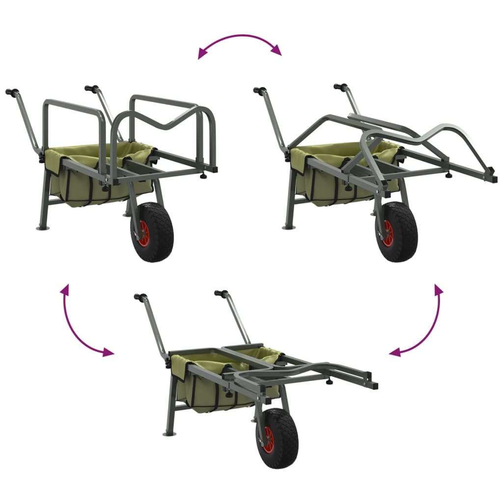 vidaXL Kolica za ribolov s kotačima zelena od čelika obloženog prahom
