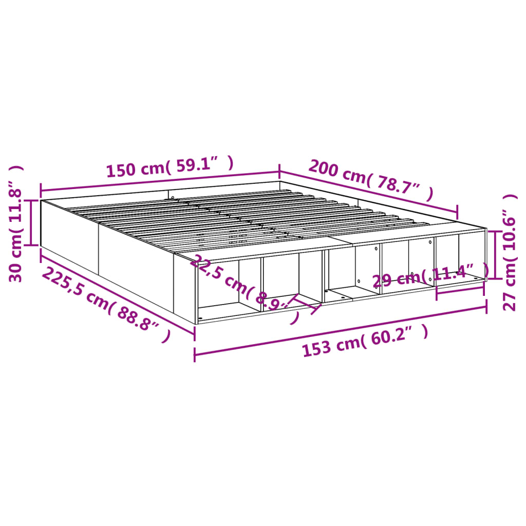 vidaXL Okvir za krevet boja hrasta 150 x 200 cm konstruirano drvo