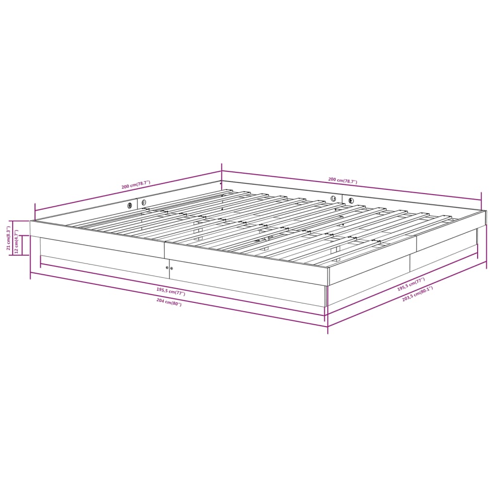 vidaXL Okvir za krevet od masivnog drva crni 200 x 200 cm