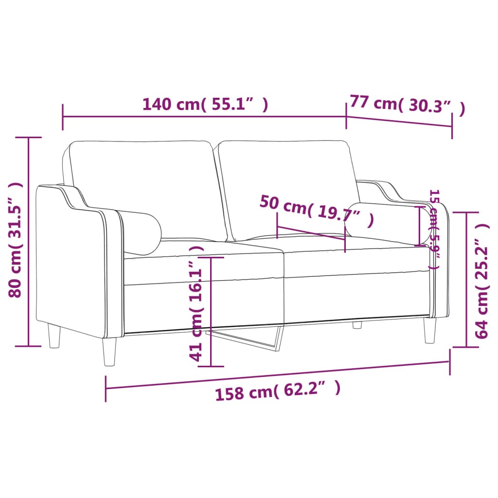 vidaXL Dvosjed s ukrasnim jastucima crni 140 cm od tkanine